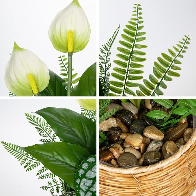 Fake Plants 15" Artificial Potted Plant Assorted Faux Plants in Pot Silk Plants Artificial Plants Indoor for Home Living Room Bedroom Bathroom Office Desk Table Centerpieces Shelf Greenery Decor