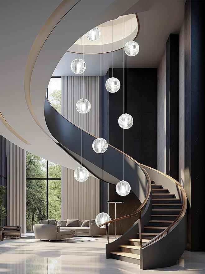 Modern Staircase Chandelier Crystal Pendant Light Raindrop Chandeliers Crystal Ball High Ceiling Light for Living Room Stair Entryway Hallway Foyer
