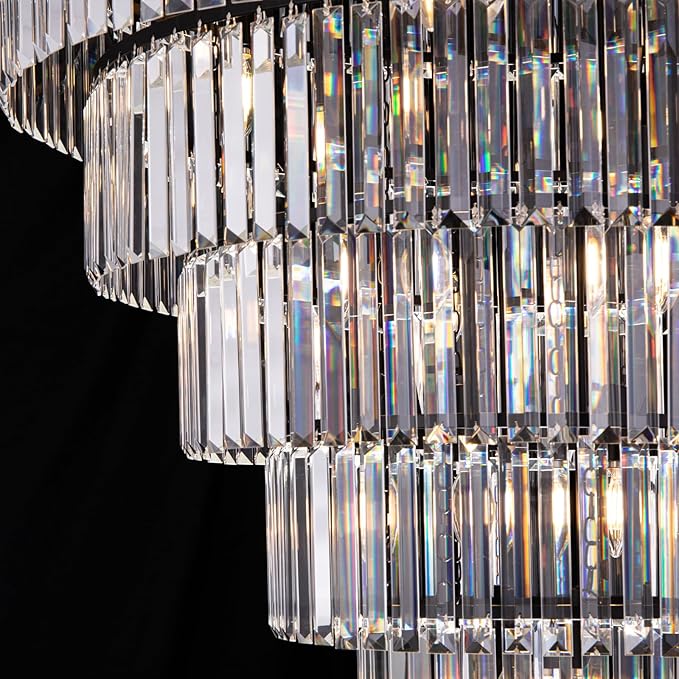 TOCHIC Large Crystal Chandelier for High Ceiling, 40 inch 7-Tier Modern Black Crystal Chandeliers Lighting Fixture, Round Light for Entryway Staircase Foyer Living Dining Room (Black, 40 Inches)
