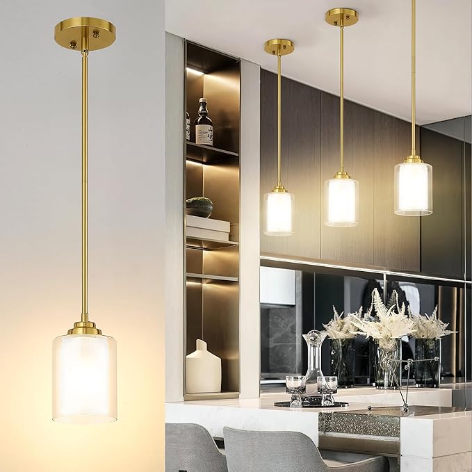 TENGXIN Modern Pendant Light, Brushed Gold Modern Pendant Light for Kitchen Island, Hanging Ceiling Light Fixture, Farmhouse Pendant Lighting for Dining Room Bedroom Bar Office,TXPLBG02