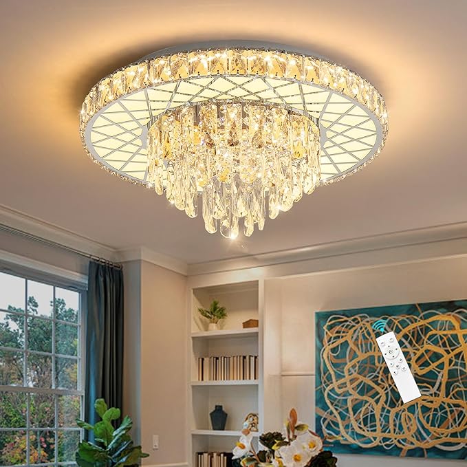 Modern Chandelier Crystal LED Ceiling Chandeliers Light for Bedroom Dining Room with 30W Dimmable Bulbs Silver Lights Fixture