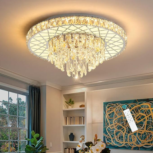 Modern Chandelier Crystal LED Ceiling Chandeliers Light for Bedroom Dining Room with 30W Dimmable Bulbs Silver Lights Fixture