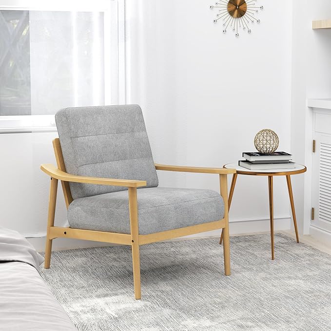 Giantex Mid Century Modern Accent Chair Set of 2, Max Load 440 LBS Upholstered Living Room Chair w/Rubber Wood Armrests & Legs, Removable Back Cushion, Comfy Reading Arm Chair for Bedroom