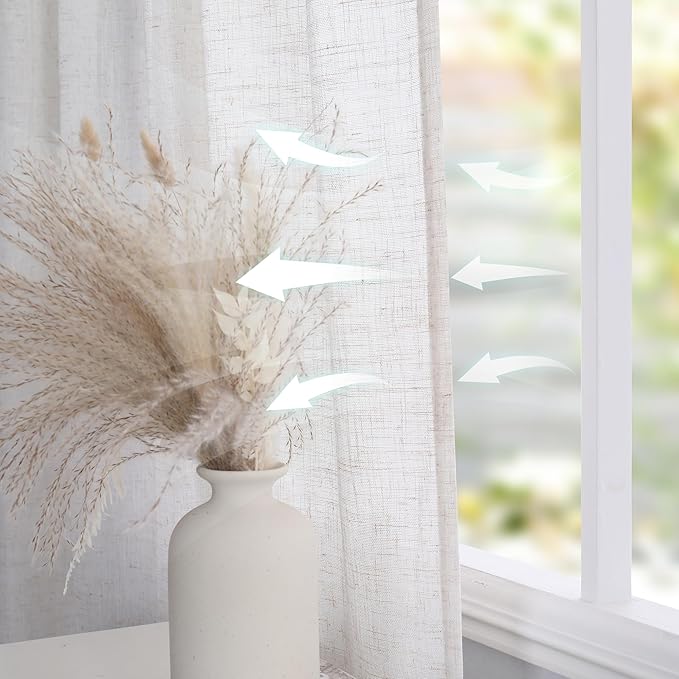 MYSKY HOME Living Room Curtains for Windows, Semi Sheer Linen Curtains Boho Room Decor Sliding Glass Patio Doorways Light Filtering Privacy Protect Soft Texture, 100" x 90", Linen, 1 Panel