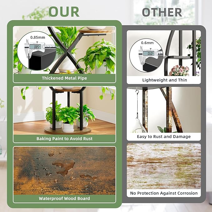 Plant Stand Indoor with Grow Lights, 5 Tiered 48" Tall Plant Shelf Indoor, Metal Indoor Plant Stand for Multiple Plants, Corner Flower Plant Holder Display Rack for Patio, Garden Decor