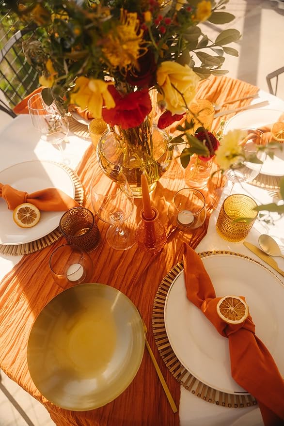 8 Pack 10FT Orange Easter Cheesecloth Table Runner 35x120 Inch Gauze Rustic Wedding Cheese Cloth Table Runners, Romantic Semi Sheer Boho Table Runners for Wedding Bridal Shower Party Decor