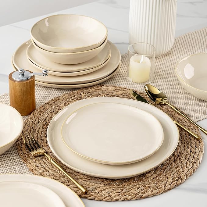 AmorArc Ceramic Dinnerware Sets,Handmade Reactive Glaze Stoneware Plates and Bowls Sets,Highly Chip and Crack Resistant | Dishwasher & Microwave Safe Dishes Set,Service for 8 (24pc)