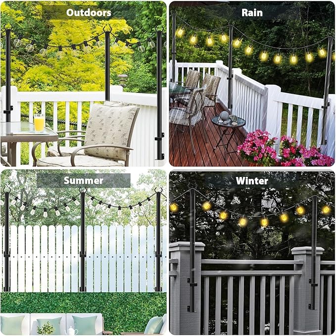 6 Pack String Light Poles,5Ft Metal Poles for Outdoor String Lights,Outdoor Light Poles with Post,Poles/Stand for Outside,Patio,Deck,Backyard,Garden Wedding,Party