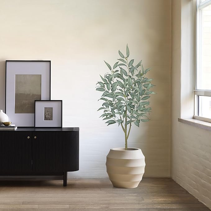Artificial Eucalyptus Tree in White Pot – 4FT Faux Indoor Plant for Home Décor, Modern Greenery for Living Room, Bedroom, Office – Realistic Silk Leaves, Minimalist Planter