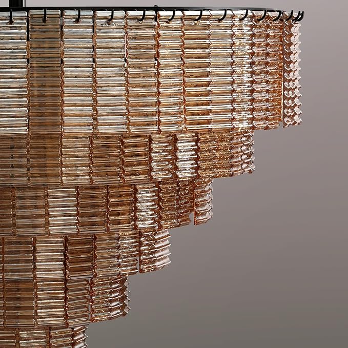 41" Extra Large Chandelier, 18-Light Black Round Chandeliers for Dining Room, Amber Glass Linear Chandelier, Hanging Light Fixture Perfect for Dining Room, Entryway, Foyer, Bedroom & Kitchen