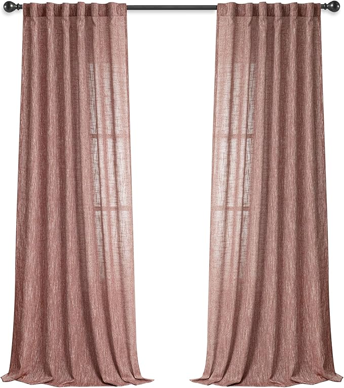 MYSKY HOME Cotton Curtains for Living Room Farmhouse Semi Sheer Light Filtering for Windows, Linen Look Texture Soft Modern Decor Country Style, 50" x 84", Brick Red