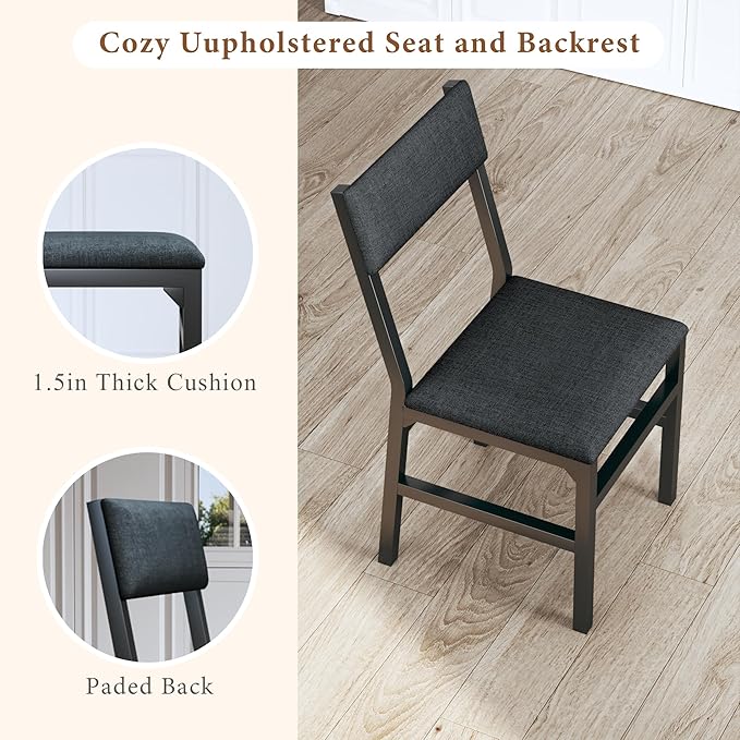 7-Piece Dining Table Set for 4-6, Extendable Kitchen Table Cushion Chairs Set of 6 with 6 Chairs, Rectangle Dining Table with Metal Frame & MDF Board, Folding for Small Apartment Saving Space, Black