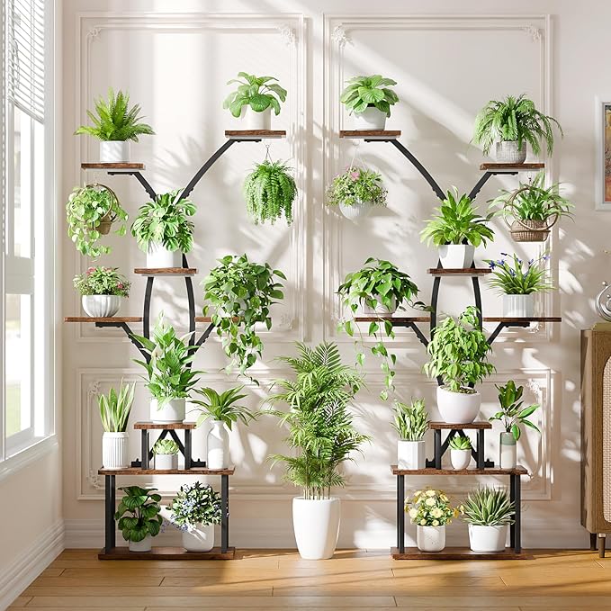 Tall Plant Stand Indoor with Grow Lights, 64" 8 Tiered Meta Plant Shelf, Large Corner Shelves Display Rack Flower Stand Holder for Living room, Patio, 2 Pack