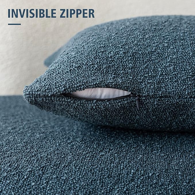 Foindtower Set of 2, Decorative Textured Boucle Throw Pillow Covers Accent Solid Pillow Cases Neutral Soft Cozy Couch Cushion Case for Chair Sofa Bedroom Living Room Home Decor 24 x 24 Inch Blue