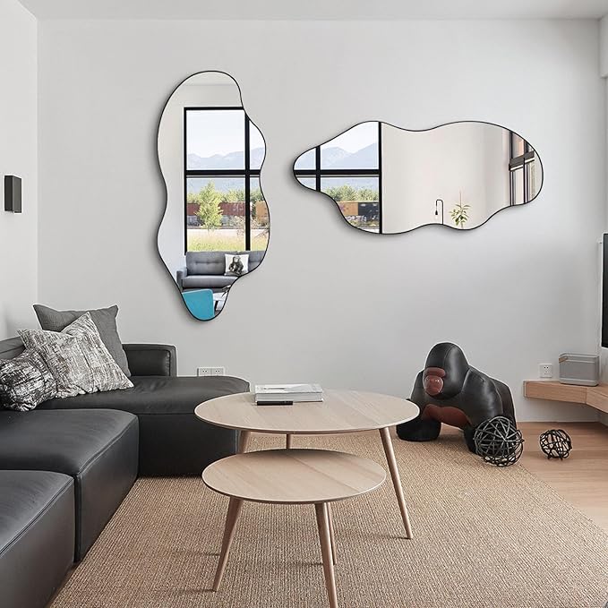 Irregular Wall Mirror, Asymmetrical Mirrors, 47.2"x21.6" Large Wavy Shaped Mirror, Modern Frameless Decorative Mirrors for Living Room Bathroom Bedroom Hallway Entryway Fireplace