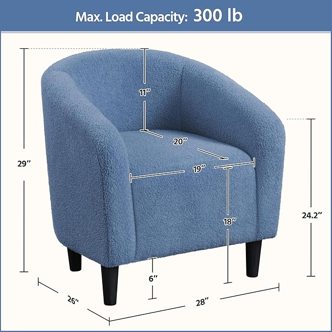 Yaheetech Accent Barrel Chair, Boucle Fabric Club Chair, Furry Sherpa Elegant Armchair with Cozy Soft Padded, Suitable for Living Room Bedroom Reception Room Office, Blue