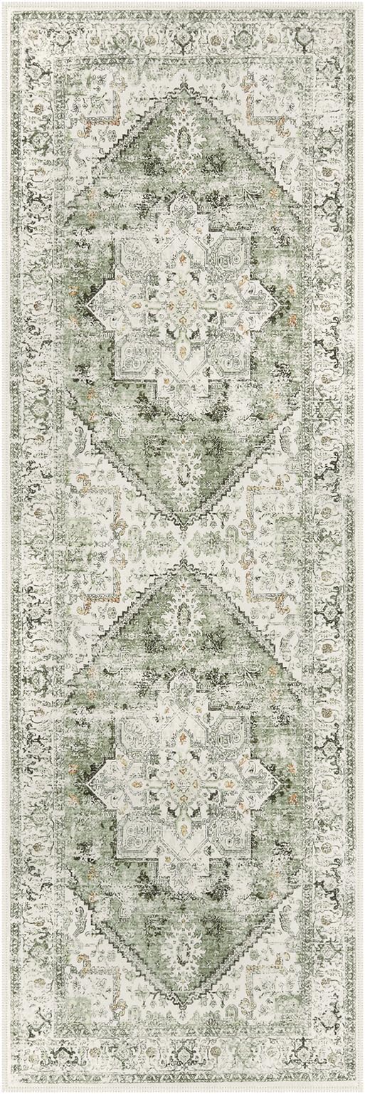 LIVEBOX Washable Runner 2x6 - Vintage Tribal Kitchen Rug, Long Entryway, Low-Pile for Bedroom, Non-Skid Soft Carpet Throw for Bathroom Laundry Room Hallway Sage