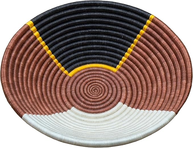 Handwoven African Basket Handmade sisal Fruit Bowl Wall Hanging decorative Baskets for Home Living Room Kitchen Centerpiece Zen Designs Arts and Crafts (Dark Brown Natural Black, 8in diameter)