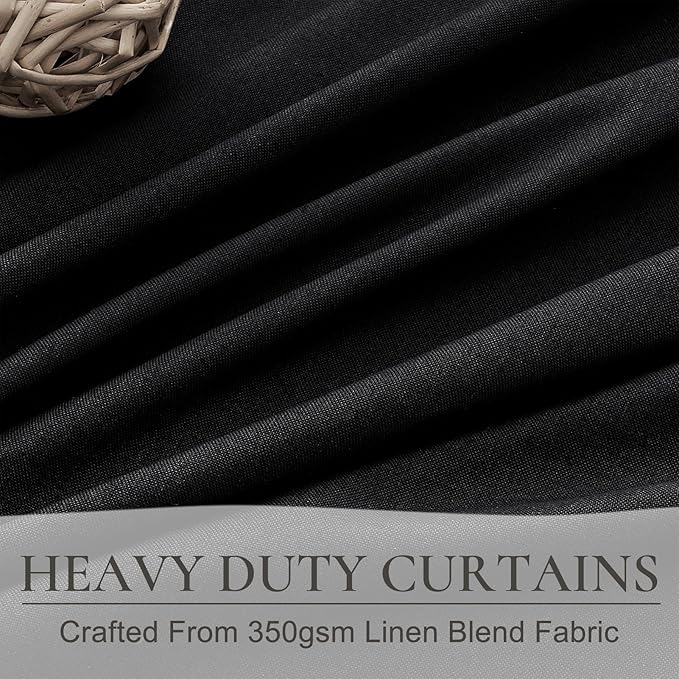 Black Curtains for Bedroom 90 Inches Long, Sound Proof Modern Window Drapes Light Blocking Floor to Ceiling Rod Pocket Linen Pinch Pleated Curtains Blackout Dining Room/Office (40"x90" 2 Panels)