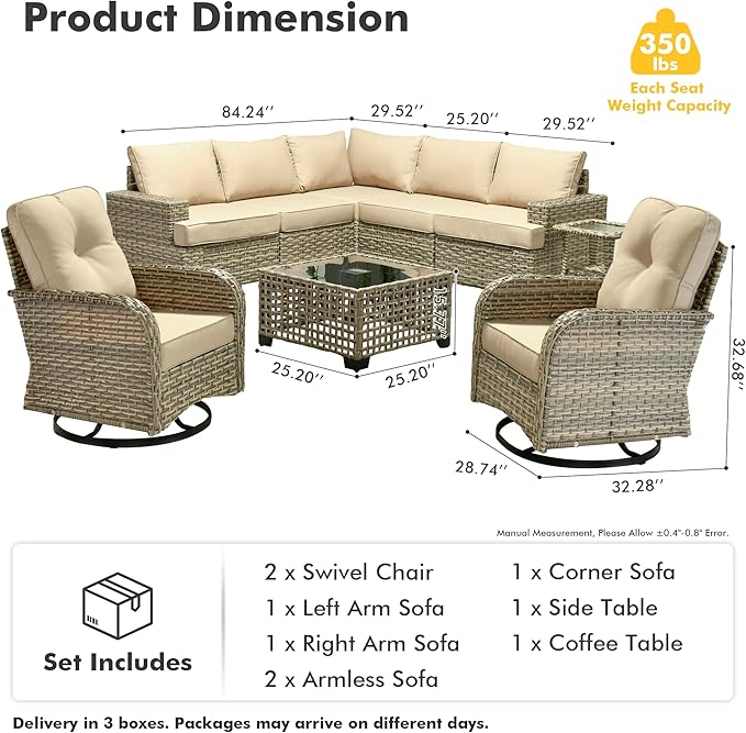 HOOOWOOO Outdoor Sectional Patio Furniture Set,9 Pieces Wicker Conversation Sets L Shaped Couch,Extra Deep Out Door Sofa Outside Furniture with Rocking Chairs,Beige