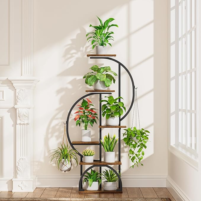 Plant Stand Indoor with Grow Lights - 6 Tiered Indoor Plant Shelf, 47.2" Metal Corner Plant Stands for Indoor Plants, Dual-arc Shape Plant Rack Display for Indoor Plants Multiple, Flower Holder for Living Room Patio Balcony Décorack