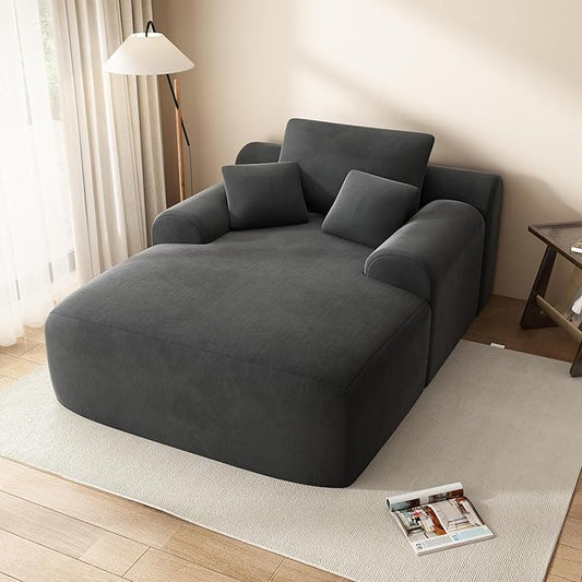 67" Oversized Chaise Lounge Chair with Cover, Comfy Sleeper Sofa Bed, Black Plush Corduory Couch for Living Room,Sofa in A Box,No Assembly Required (Pet Dark Grey Cover).