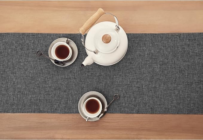 Solino Home Linen Table Runner 120 Inches Long - Athena, 100% Pure Linen Charcoal Grey 14 x 120 Inch Table Runner for Dining, Halloween, Thanksgiving