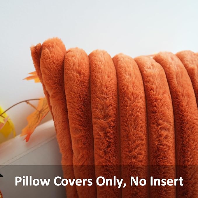 JOJUSIS Pack of 2 Faux Fur Plush Decorative Throw Pillow Covers Couch Cushion Case Soft Pillowcases Farmhouse Fall Home Decor (Rust, 12 x 20-Inch)