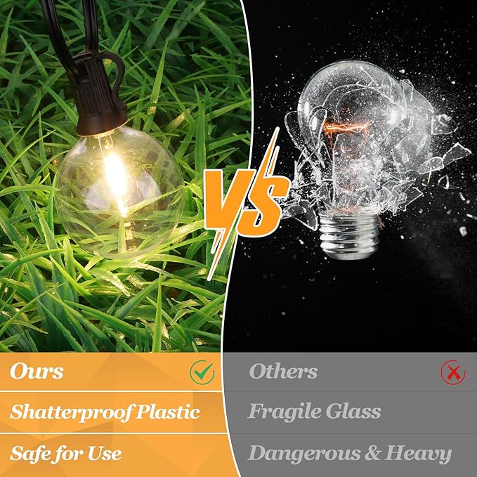 100ft Outdoor G50 LED Globe String Lights Dimmable Waterproof Shatterproof Light Strings with 52 Bulbs Connectable Commercial Hanging Lights for Christmas Patio House Backyard Balcony Party