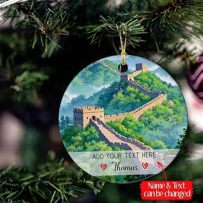 Great Wall of China Landscape Ceramic Ornament 2025, Personalized Text/Name China Great Wall Beijing Christmas Tree Ornaments, Custom Chinese Travel Xmas Ornament Gifts for Travellers Family Friends