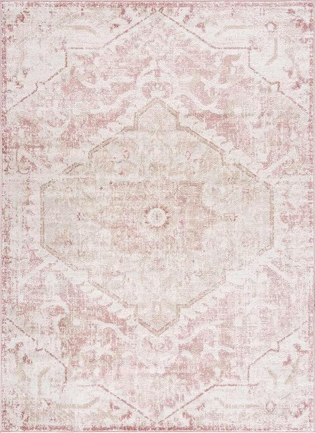 Blush & Light Pink Collection Leonora Bohemian Oriental Medallion Runner Rug - Traditional Floral Carpet for Hallway, Kitchen - Blush, Pale Pink, Cream - 2'7" x 7'3" (2x8 Runner Rug)