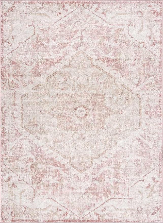 Blush & Light Pink Collection Leonora Bohemian Oriental Medallion Runner Rug - Traditional Floral Carpet for Hallway, Kitchen - Blush, Pale Pink, Cream - 2'7" x 10' Runner