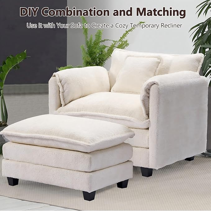 SweetGO corporation 42" Plush Single Sofa Accent Chair with Ottoman for Living Room/Bedroom, Modern Couch for Cozy Lounge Chair for Reading, Beige