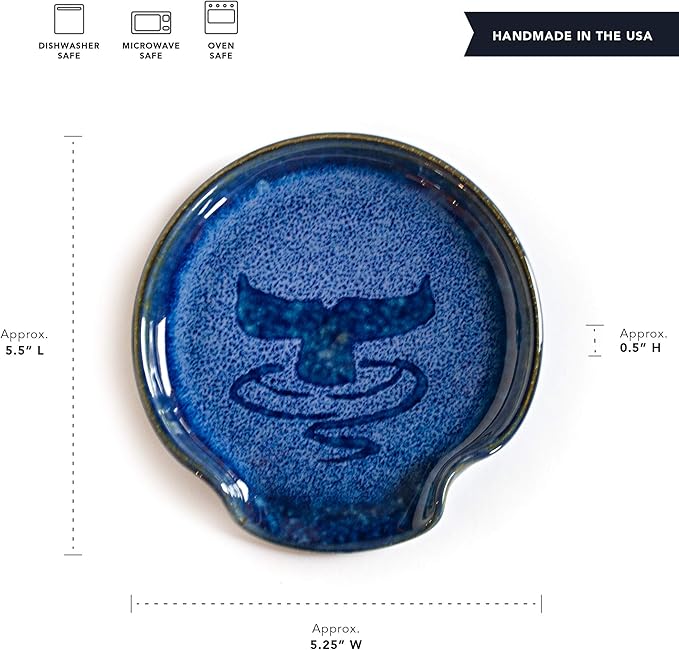 Georgetown Pottery Spoon Rest Blue Whale Tale, Handmade, Made in USA, Ceramic