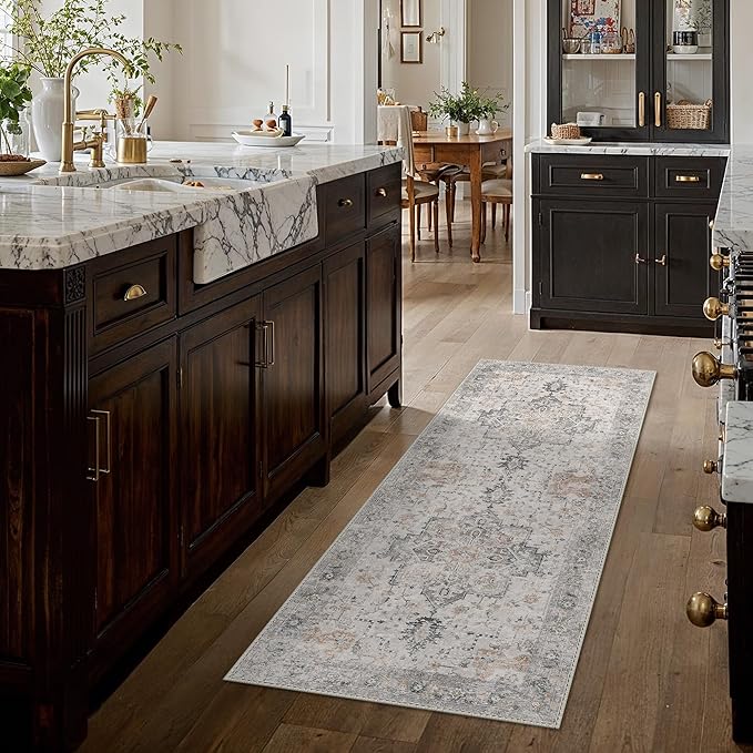 GENIMO Runner Rug 2x4, Non Slip Hallway Runner Rugs, Low Pile Lightweight Machine Washable Vintage Rug for Hallway, Entryway, Bedroom, Kitchen and Corridor,Taupe