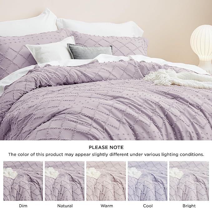 Bedsure Twin XL Comforter Set - Lavender Comforter, Boho Tufted Shabby Chic Bedding for Kids, 2 Pieces Vintage Farmhouse Bed Set for All Seasons, Fluffy Soft Bedding with 1 Pillow Sham