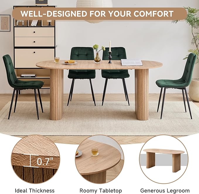 5-Piece Dining Table Set for 4 6 People with Heavy Duty Legs Dining Room Tables Set for 4 Table and Chairs for Living Room Kitchen Apartment(Natural Table with 4 Green Chairs)