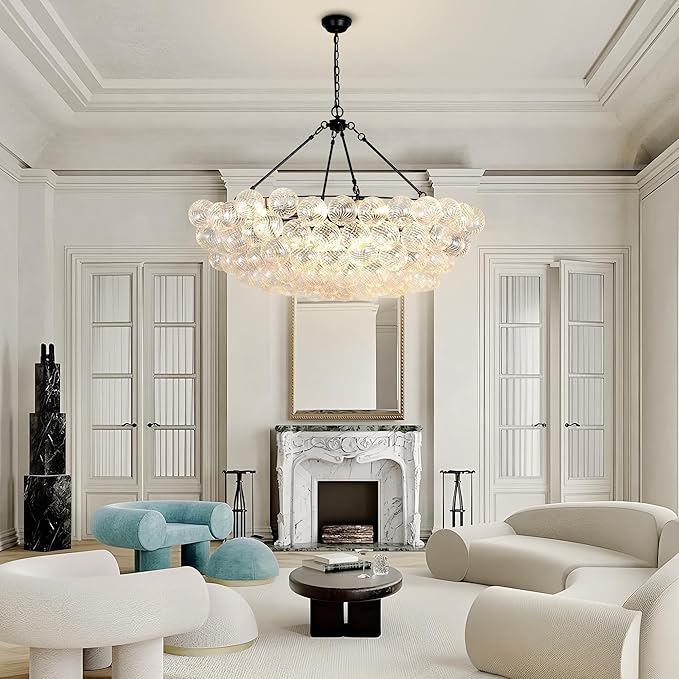 Dining Room Chandelier Modern Bubble Chandelier Lighting Cluster Globe Entryway Chandelier for Foyer, Living Room, Staircase, Dia 43 Inch