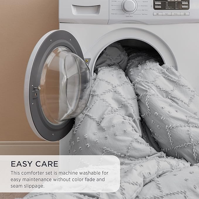 Bedsure California King Comforter Set - Light Grey Comforter, Boho Tufted Shabby Chic Bedding for Kids, 3 Pieces Vintage Farmhouse Bed Set for All Seasons, Fluffy Soft Bedding with 2 Pillow Shams