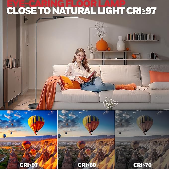 Honeywell LED Floor Lamp, F4 Sunturalux™ Gooseneck Floor Lamps for Living Room, Super Bright Stepless Dimmable Tall Standing Lamp, Modern Eye-Caring Reading Floor Lamp for Bedroom Office Study