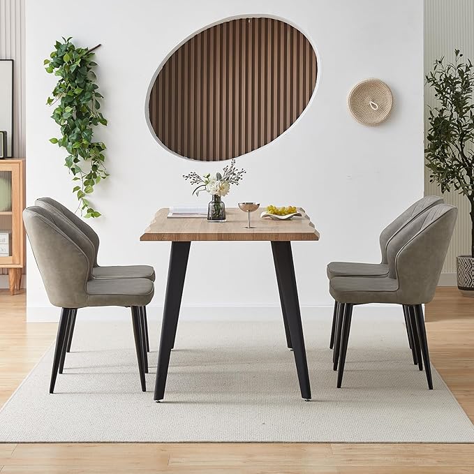 CLIPOP Faux Leather Dining Chairs Set of 4, Modern Kitchen Chairs with Upholstered Seat, High Back, Dining Room Chairs for Kitchen, Greige