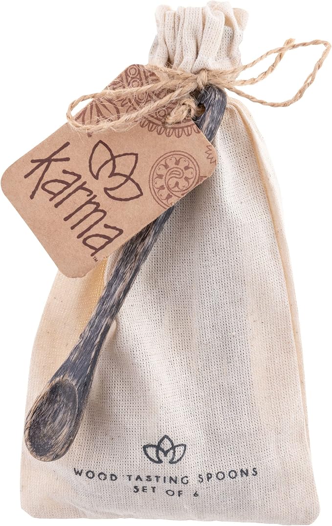 Karma Tasting Spoons Set - Tasting Spoons for Cooking - Gray Wood Kitchen Utensils - Gray Wood - Set of 6