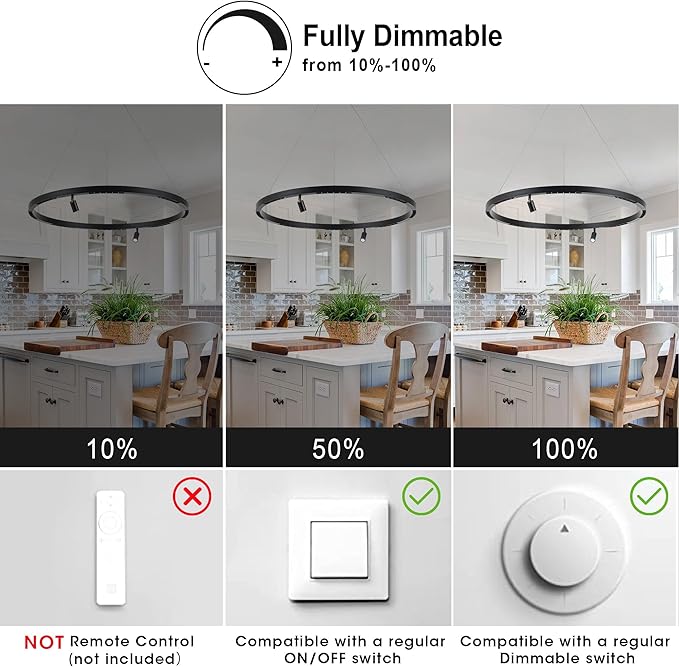 Modern LED Chandelier 1-Ring Circular 6000K 36W Dimmable Black Pendant Light with Adjustable Spotlights for Living Room, Dining Room, Kitchen, Bedroom, Foyer, Restaurant, Hotel, Bar