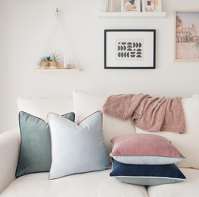 MONDAY MOOSE Decorative Throw Pillow Covers Cushion Cases, Set of 4 Soft Velvet Modern Double-Sided Designs, Mix and Match for Home Decor, Pillow Inserts Not Included (20x20 inch, Pink/Blue)