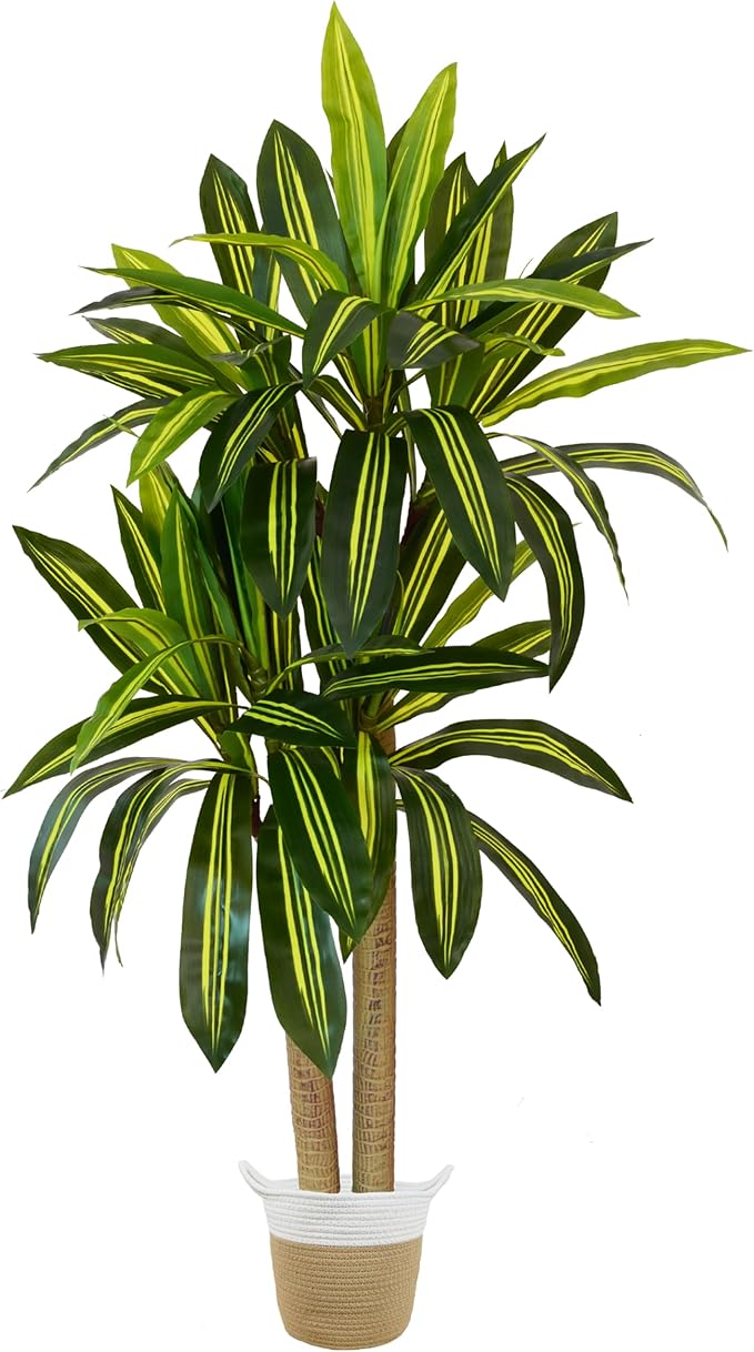 Artificial Dracaena Tree, 5ft Tall Fake Dracaena Plant with Basket, Indoor Outdoor Faux Topiary Yucca Trees for Office Home Living Room Porch Patio Décor