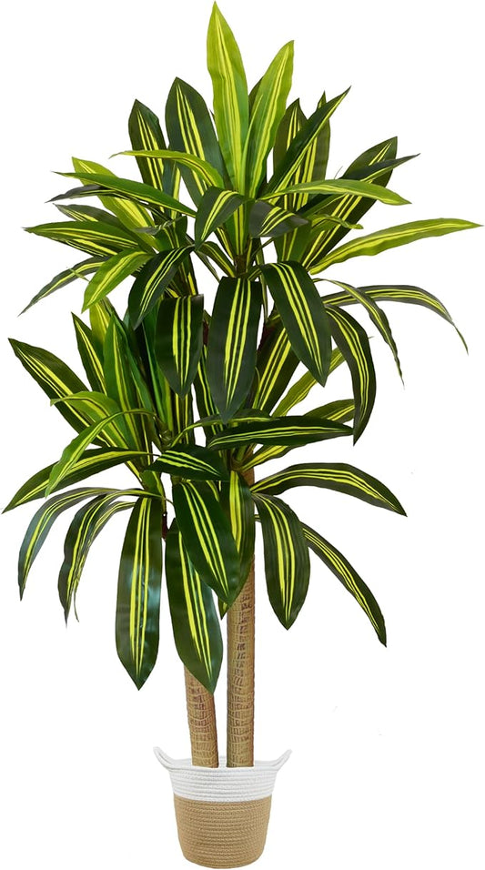 Artificial Dracaena Tree, 5ft Tall Fake Dracaena Plant with Basket, Indoor Outdoor Faux Topiary Yucca Trees for Office Home Living Room Porch Patio Décor
