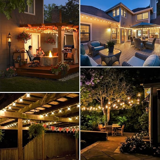 DAYBETTER Extra Long 150ft Outdoor String Lights 50 Shatterproof 2200K ST38 Bulbs Commercial Grade Waterproof String Lights for Outside Garden, Patio, Wedding & Landscape-Warm White LED Lighting