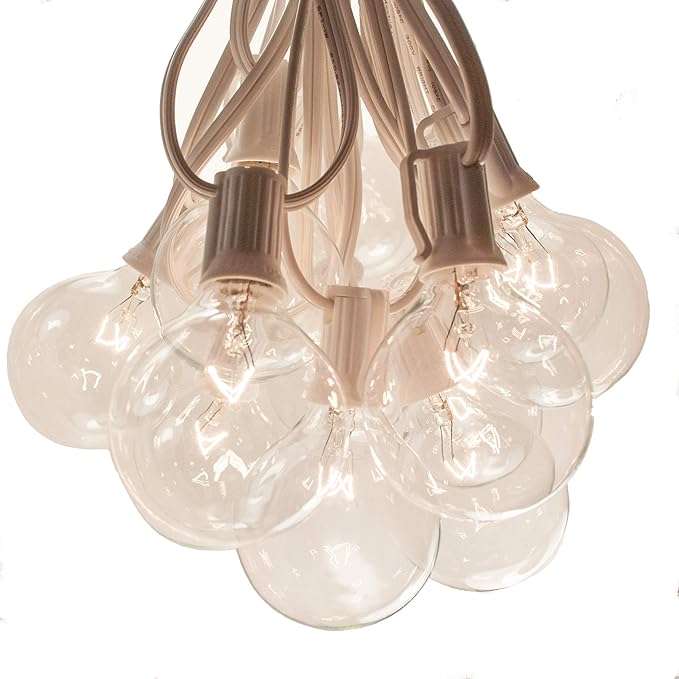 Hometown Evolution, Inc. 100 Foot White Globe String Lights - 105 G50 Clear 2" Bulbs (5 Extra) - White Wire - for Weddings, Bistro, Cafe, Market and Tent Lighting