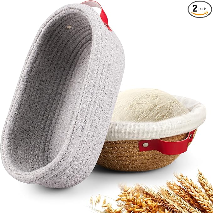 Banneton Bread Proofing Basket -Cotton Oval & Round Banneton Basket Set Sourdough Proofing Baskets Round Proofing Bowls Handmade Rattan Baskets and Liners