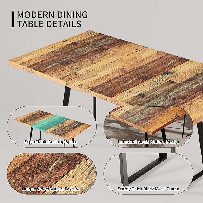 ZckyCine Extendable Dining Table 47"-63", Rustic Wood Modern Scandinavian Style Dining Room Table, Space Saving Kitchen Apartment Furniture, Seats 4-6